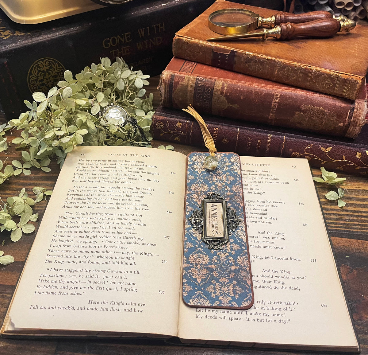 Anne of Green Gables Bookmark: Handmade Wood Bookmark with Tassel and Charm