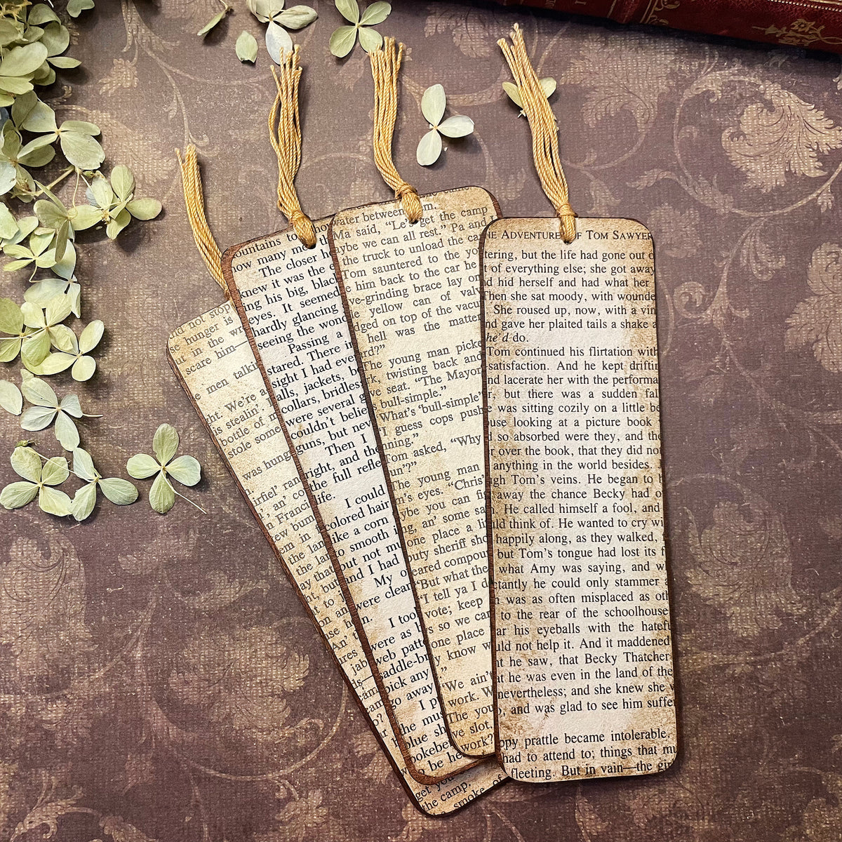 Handmade Wood Bookmark with Book Pages from Classic Titles