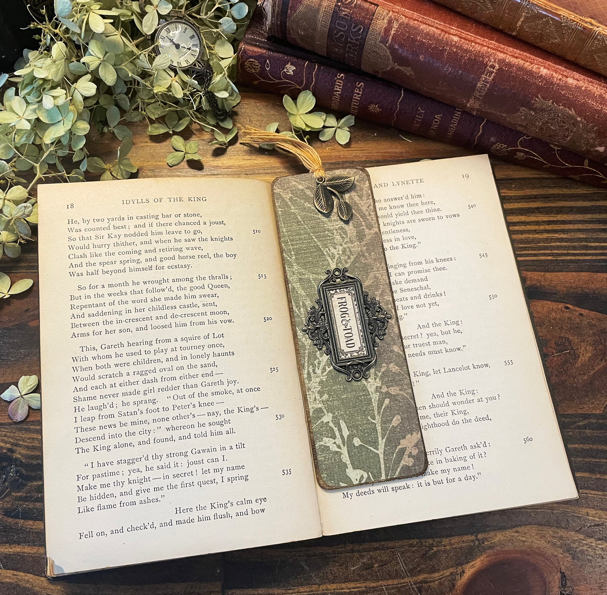 Frog and Toad Bookmark: Handmade Wood Bookmark with Tassel and Charm