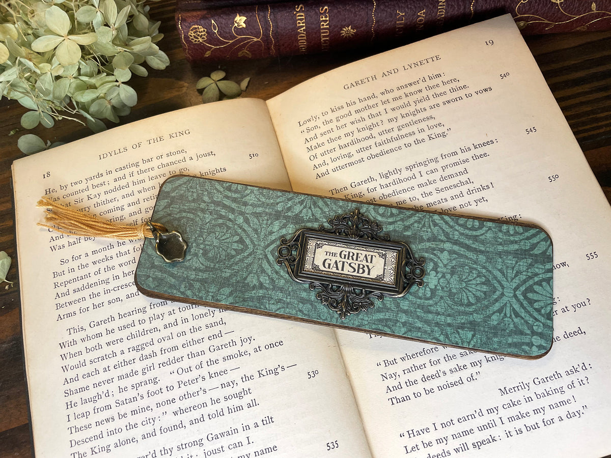 The Great Gatsby Bookmark: Handmade Wood Bookmark with Tassel and Charm