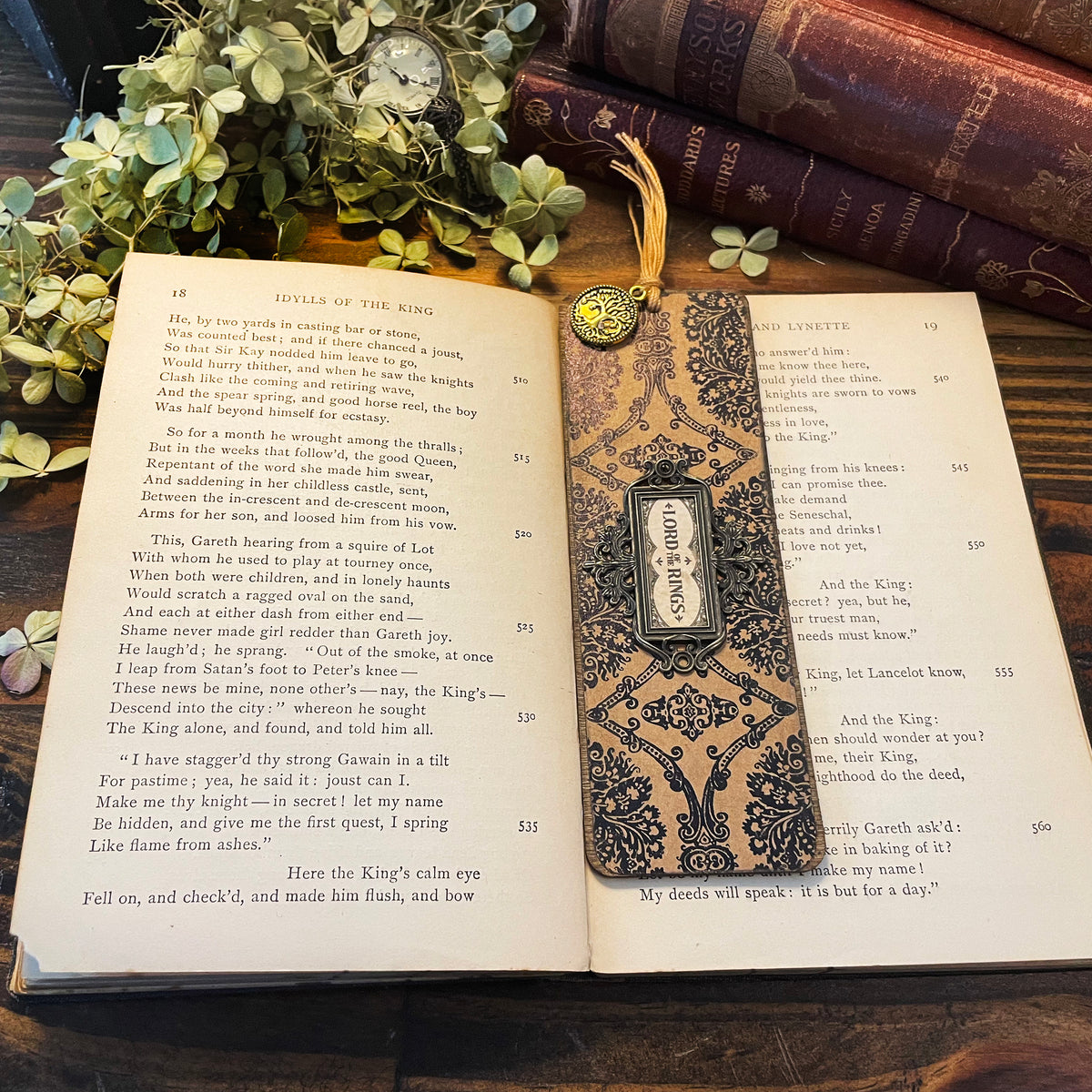 Lord of the Rings Bookmark: Handmade Wood Bookmark with Tassel and Charm