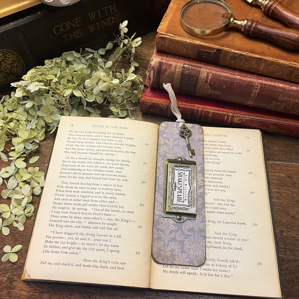 Shakespeare Bookmark: Handmade Wood Bookmark with Tassel and Charm