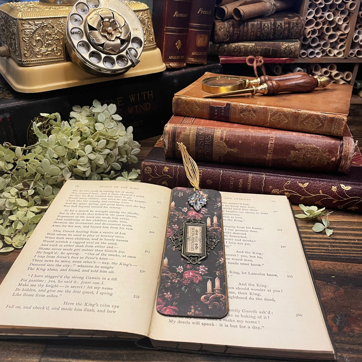 The Twelve Dancing Princesses Bookmark: Handmade Wood Bookmark with Tassel and Charm