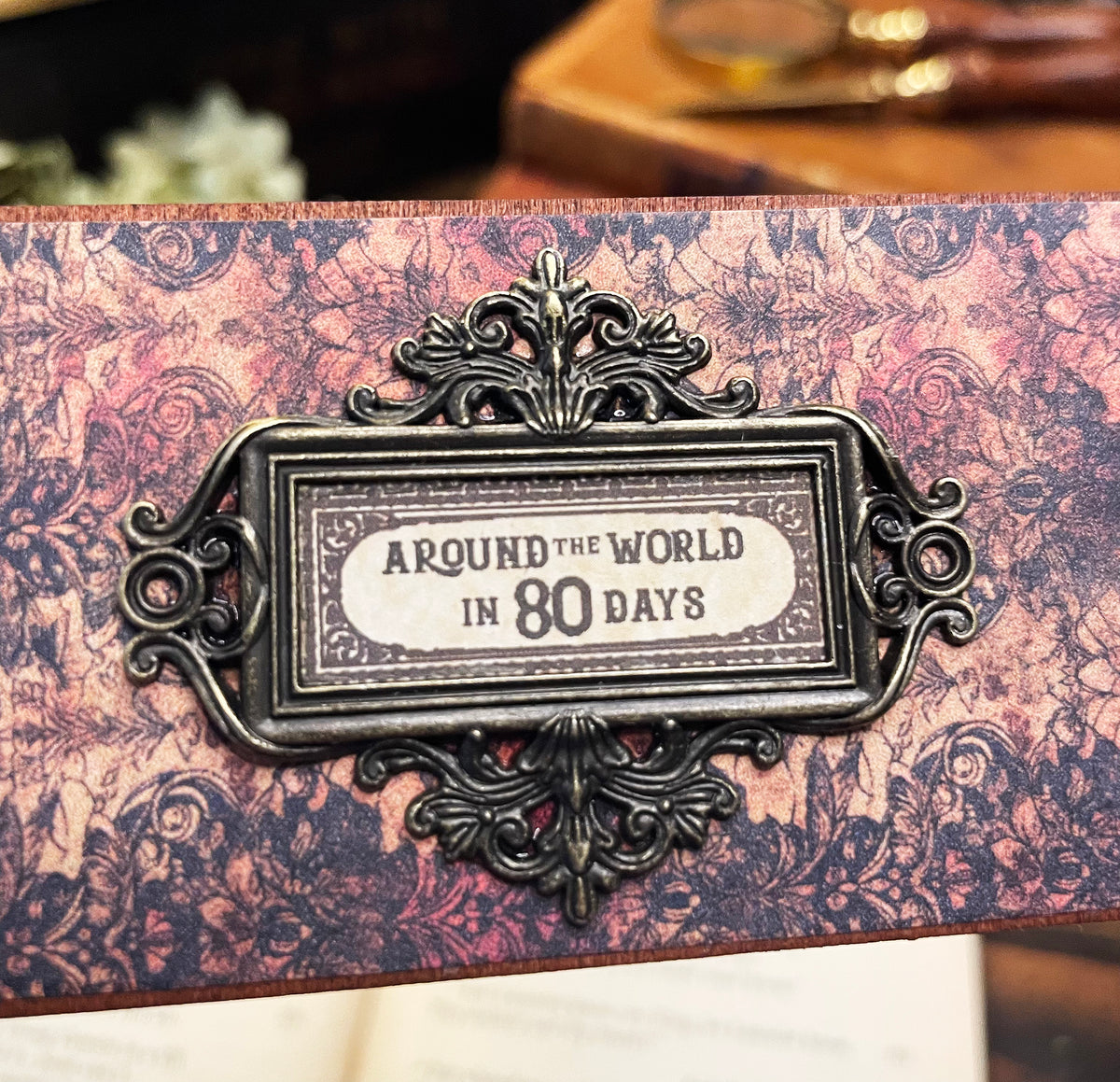 Around the World in 80 Days Bookmark: Handmade Wood Bookmark with Tassel and Charm