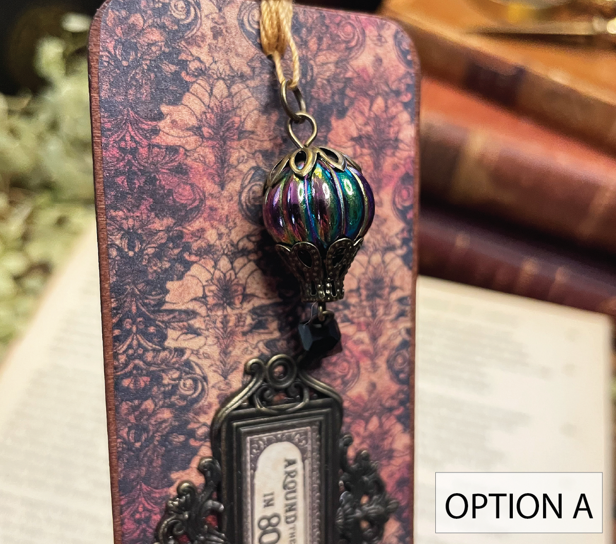 Around the World in 80 Days Bookmark: Handmade Wood Bookmark with Tassel and Charm