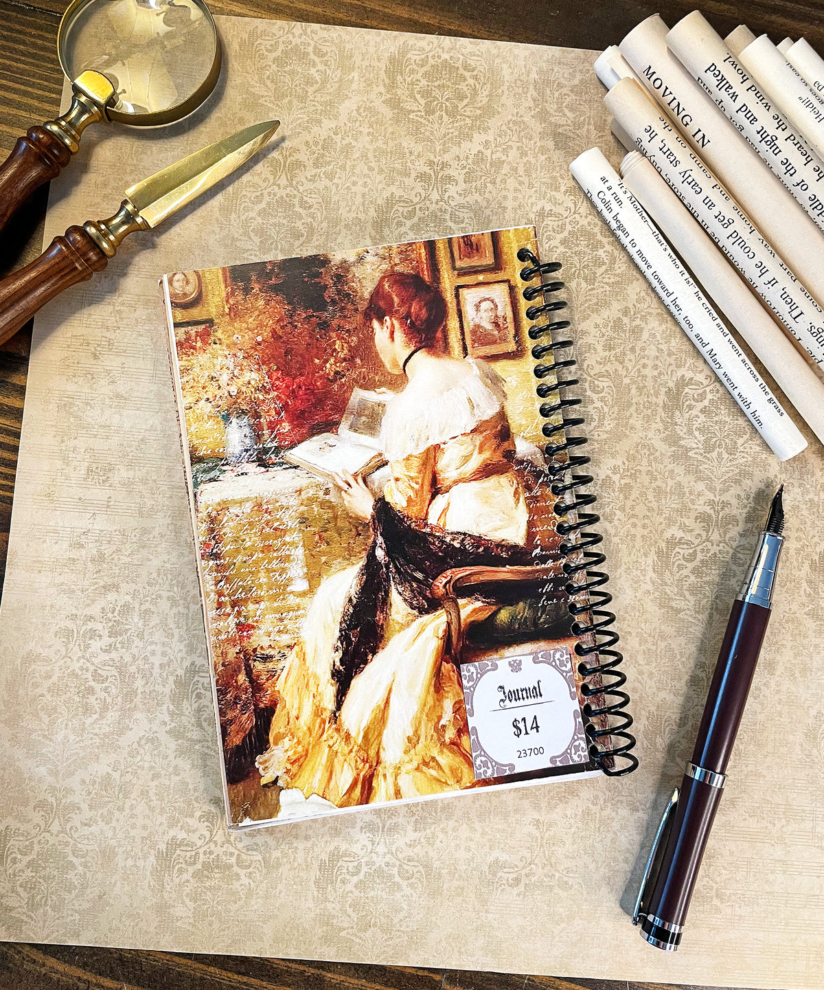 Reading Journal (featuring "Afternoon Reading" by Fernand Toussaint), handmade journal with book pages from classic titles