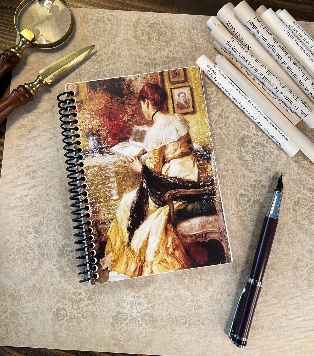 Reading Journal (featuring "Afternoon Reading" by Fernand Toussaint), handmade journal with book pages from classic titles