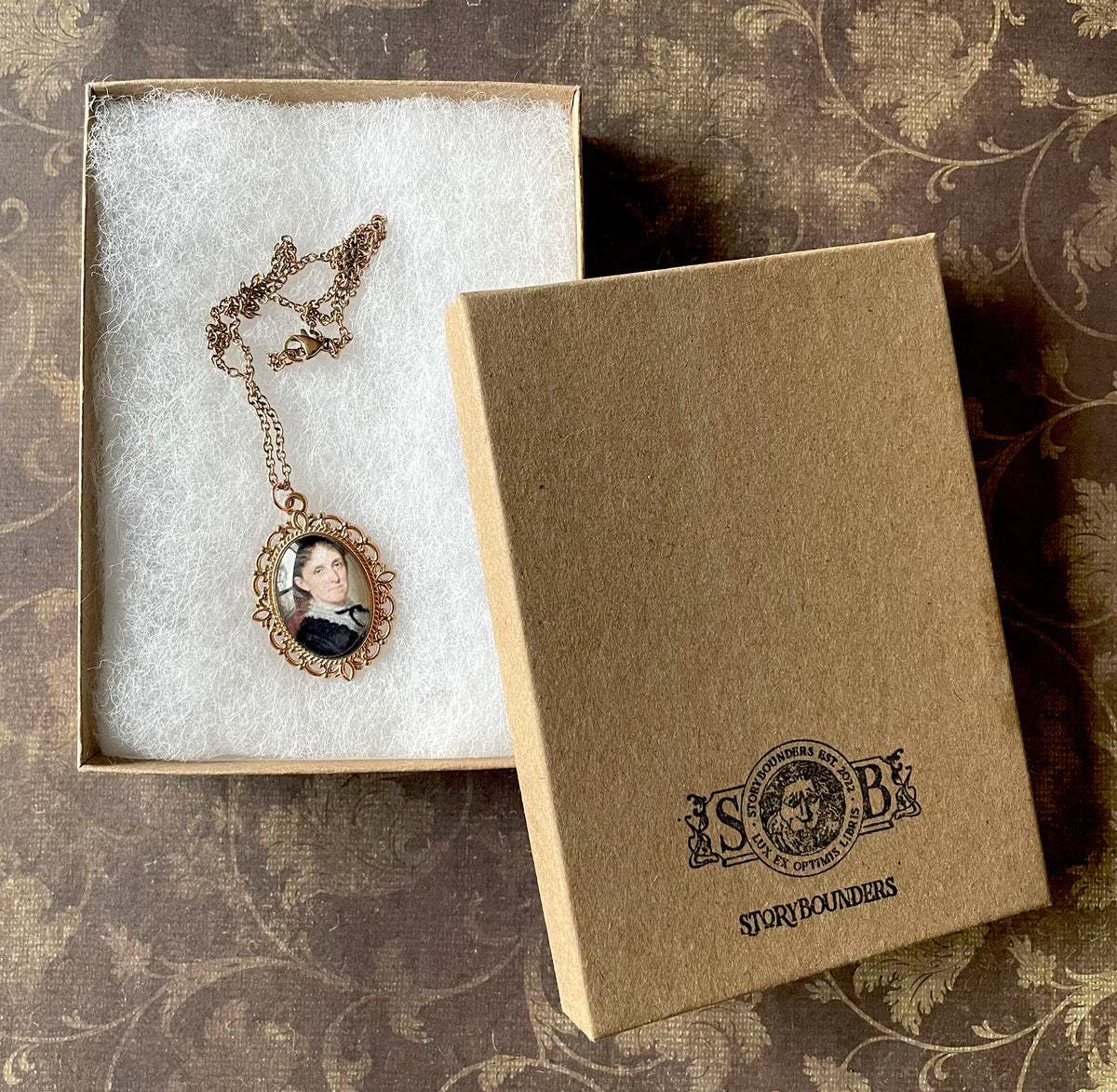 Louisa May Alcott Pendant Necklace, Rose Gold Necklace, Portrait Necklace, 18” rose gold chain