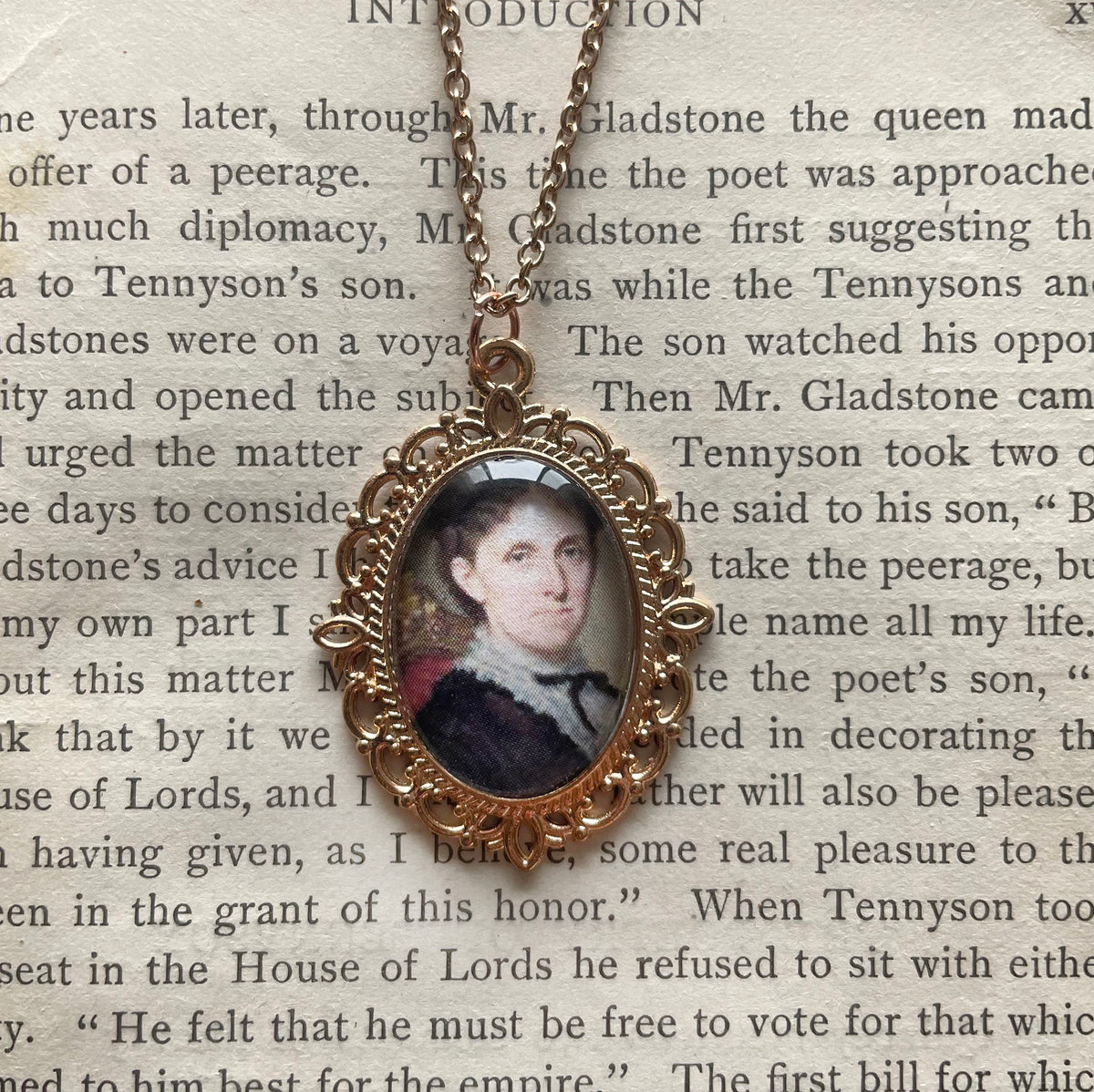 Louisa May Alcott Pendant Necklace, Rose Gold Necklace, Portrait Necklace, 18” rose gold chain