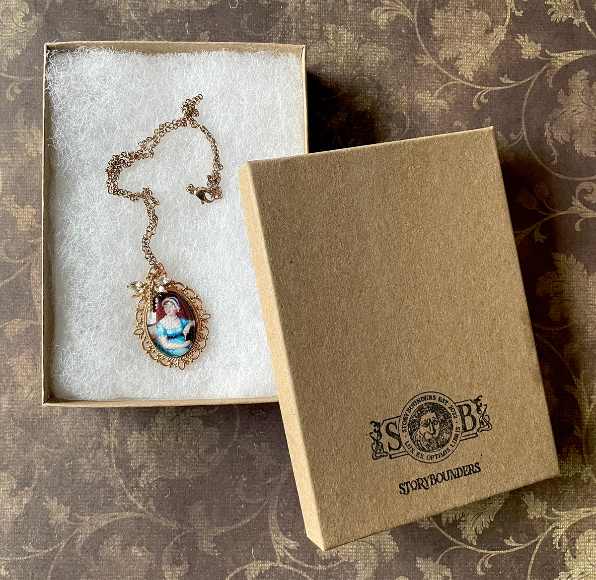 Jane Austen Pendant Necklace, Rose Gold Necklace, Portrait Necklace, 18” rose gold chain