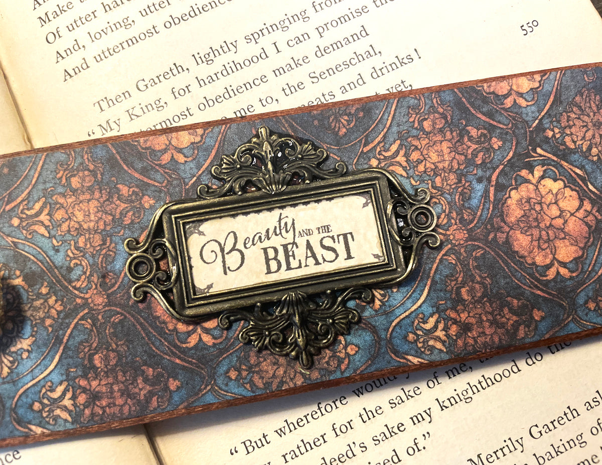 Beauty & the Beast Bookmark: Handmade Wood Bookmark with Tassel and Charm