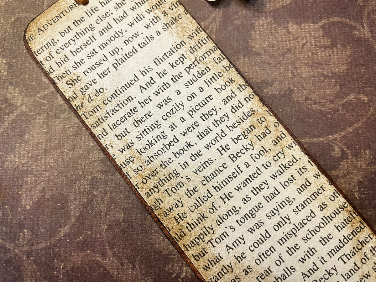 Handmade Wood Bookmark with Book Pages from Classic Titles