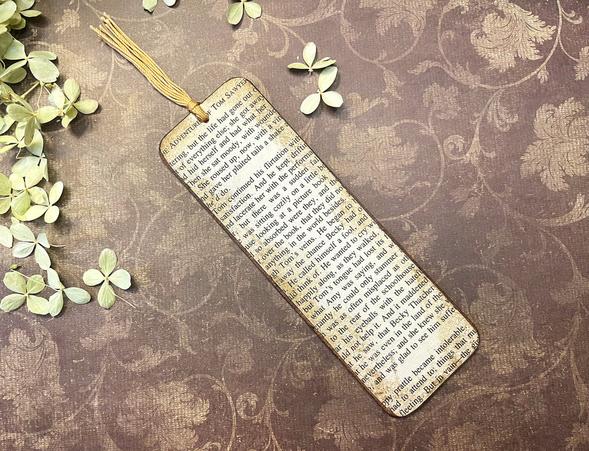 Handmade Wood Bookmark with Book Pages from Classic Titles