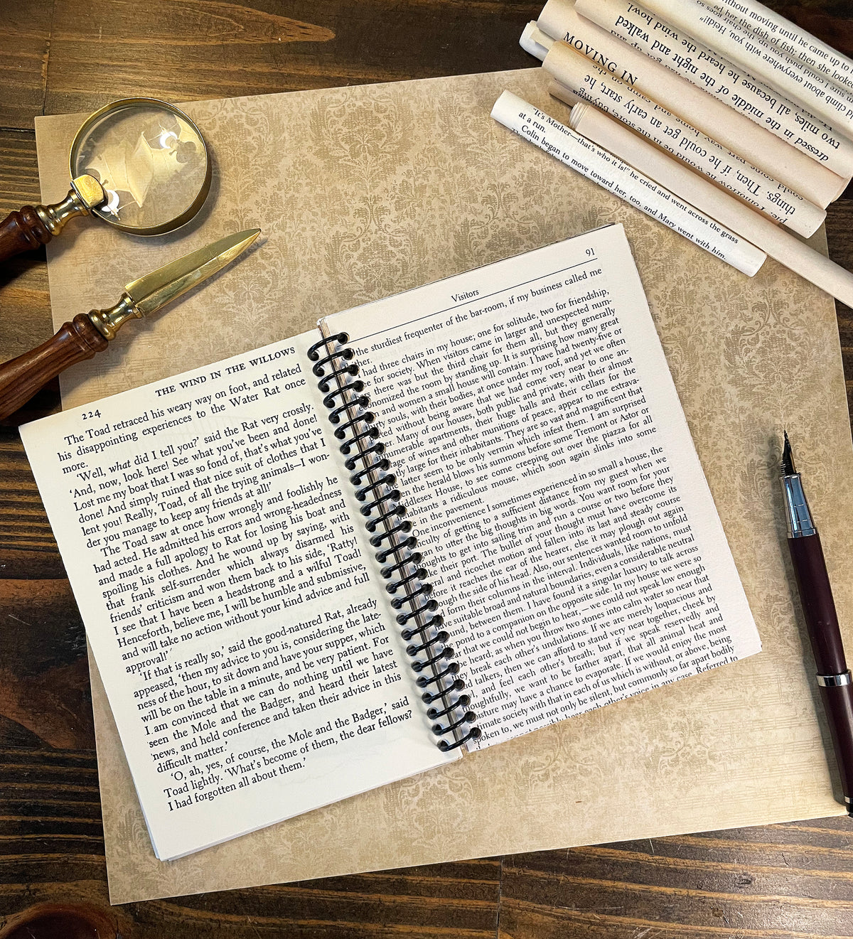 Reading Journal (“A Portrait of a Lady Reading a Book” by William Oliver II), handmade journal featuring book pages from classic titles