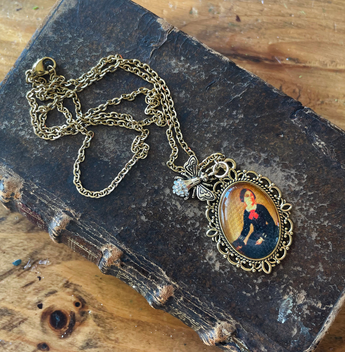 Charlotte Brontë Pendant Necklace, Gold Necklace, Portrait Necklace, 20” gold chain