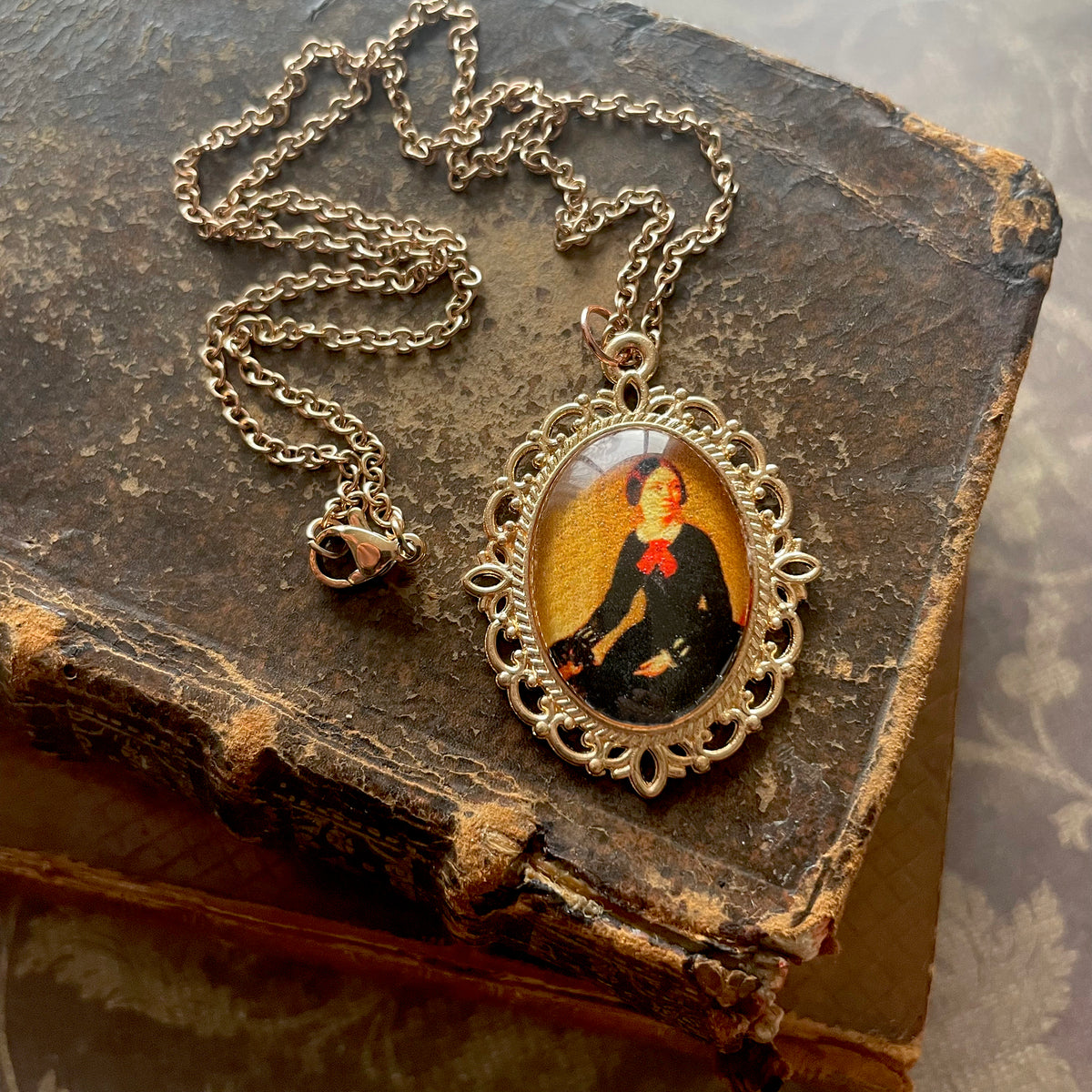 Charlotte Brontë Pendant Necklace, Rose Gold Necklace, Portrait Necklace, 18” rose gold chain