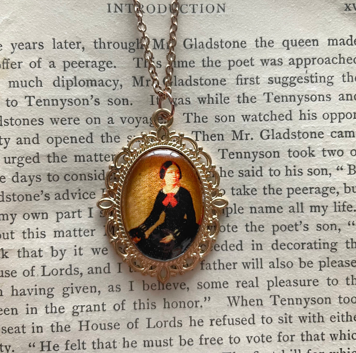 Charlotte Brontë Pendant Necklace, Rose Gold Necklace, Portrait Necklace, 18” rose gold chain