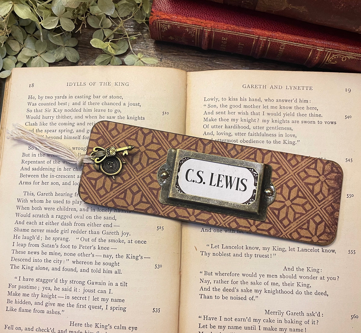 C.S. Lewis Bookmark: Handmade Wood Bookmark with Tassel and Charm