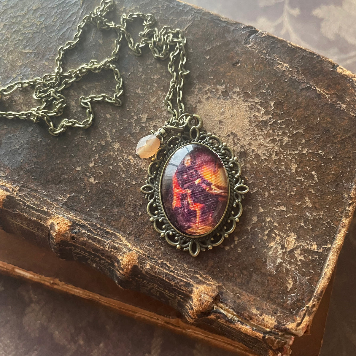 Charles Dickens Pendant Necklace, Bronze Necklace, Portrait Necklace, 18” bronze chain