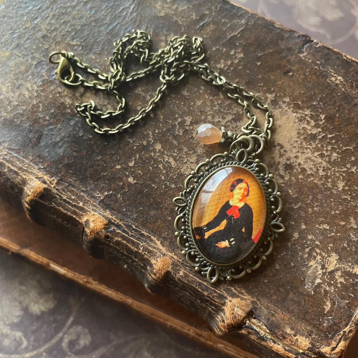 Charlotte Brontë Pendant Necklace, Bronze Necklace, Portrait Necklace, 18” bronze chain