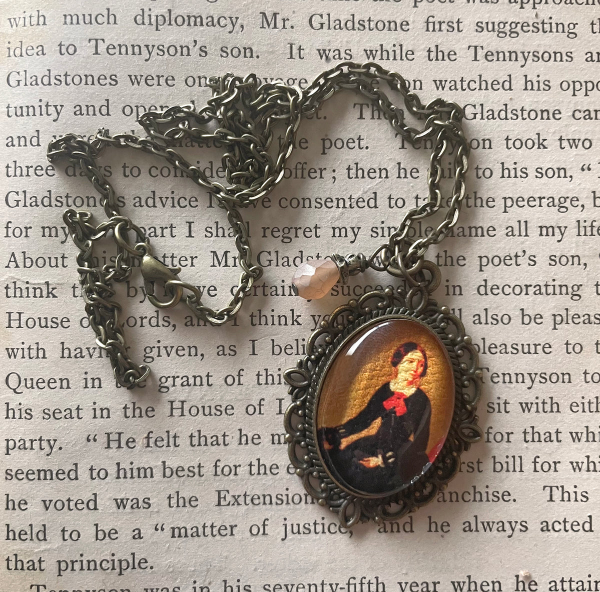 Charlotte Brontë Pendant Necklace, Bronze Necklace, Portrait Necklace, 18” bronze chain