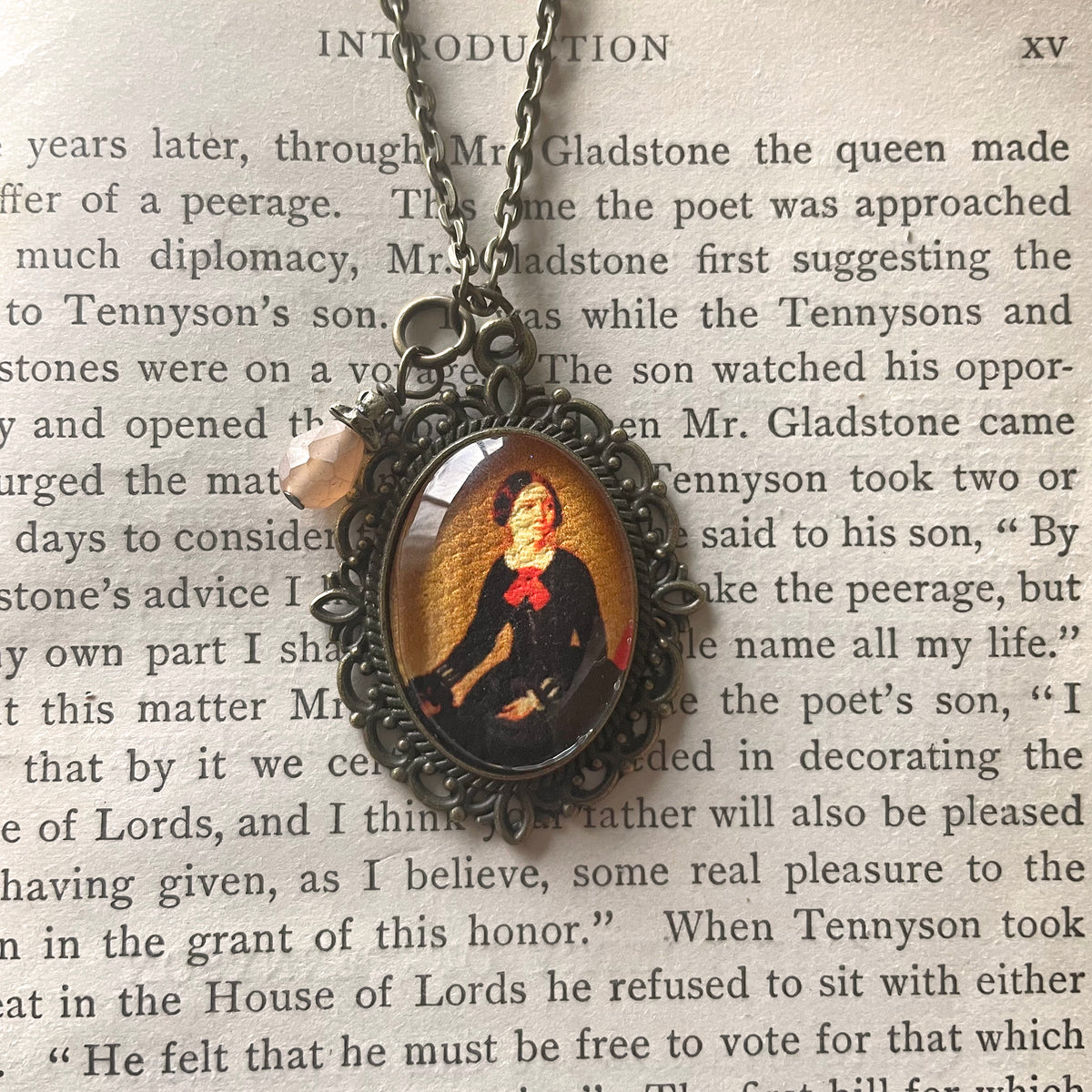 Charlotte Brontë Pendant Necklace, Bronze Necklace, Portrait Necklace, 18” bronze chain