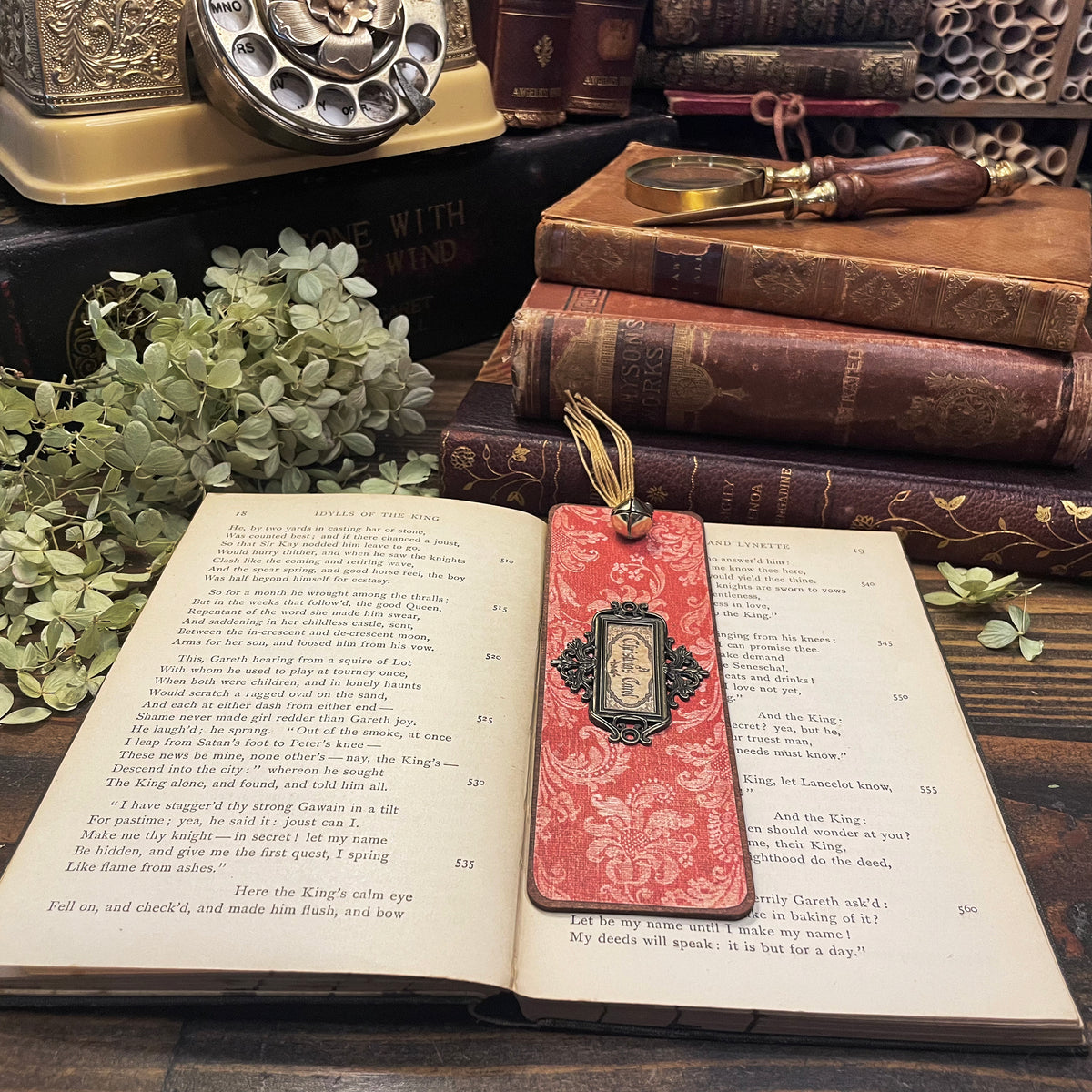 A Christmas Carol Bookmark: Handmade Wood Bookmark with Tassel and Charm