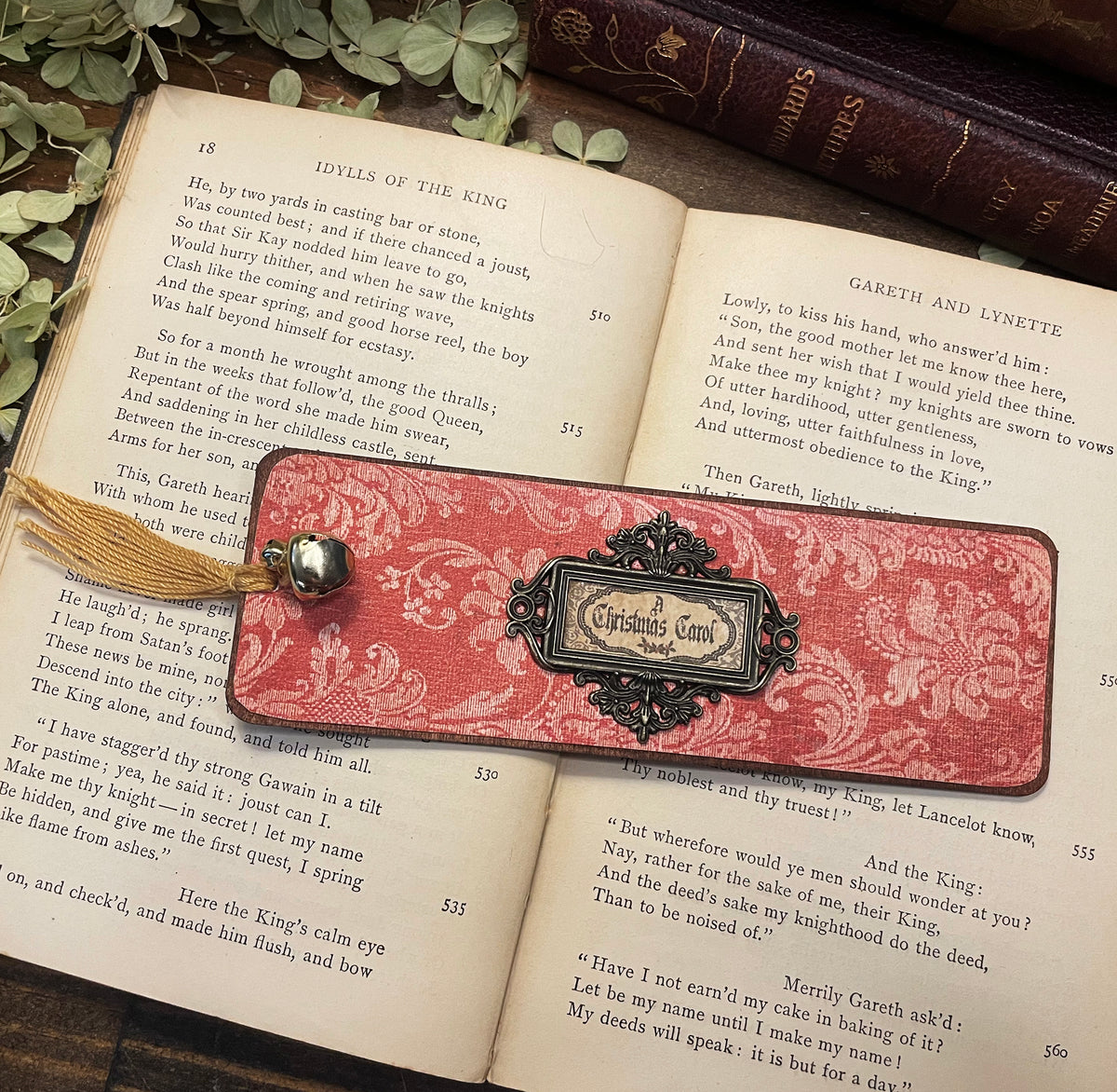 A Christmas Carol Bookmark: Handmade Wood Bookmark with Tassel and Charm