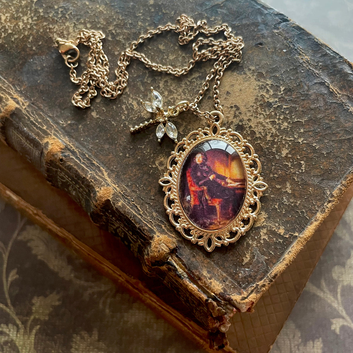 Charles Dickens Pendant Necklace, Rose Gold Necklace, Portrait Necklace, 18” rose gold chain