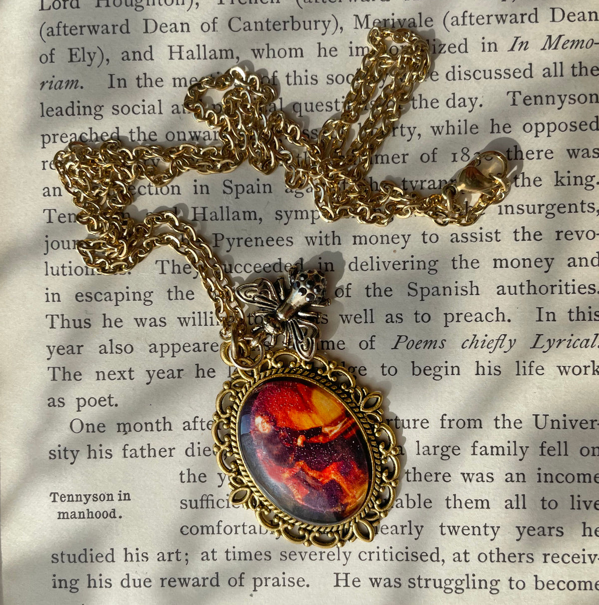 Charles Dickens Pendant Necklace, Gold Necklace, Portrait Necklace, 20” gold chain