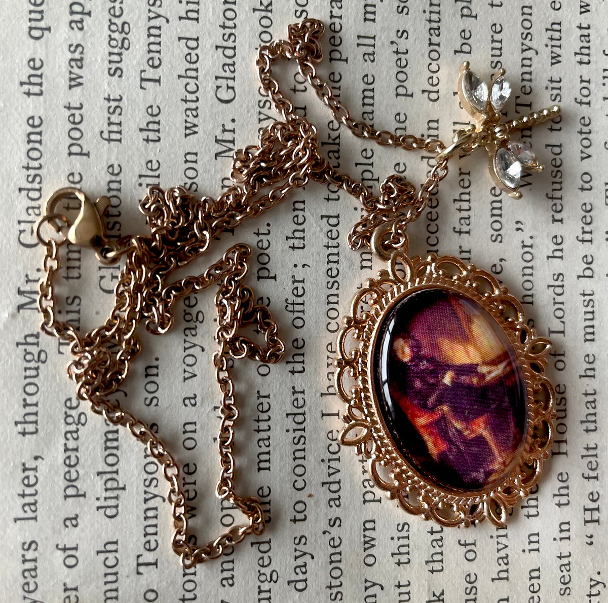 Charles Dickens Pendant Necklace, Rose Gold Necklace, Portrait Necklace, 18” rose gold chain