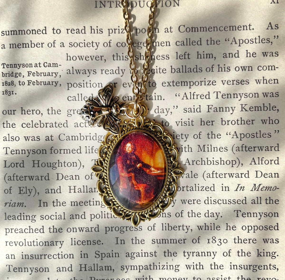 Charles Dickens Pendant Necklace, Gold Necklace, Portrait Necklace, 20” gold chain