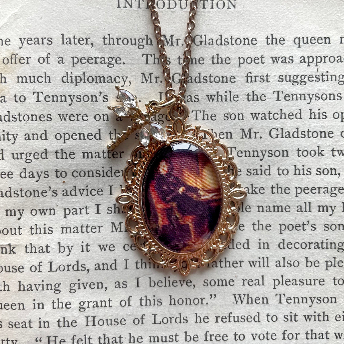 Charles Dickens Pendant Necklace, Rose Gold Necklace, Portrait Necklace, 18” rose gold chain