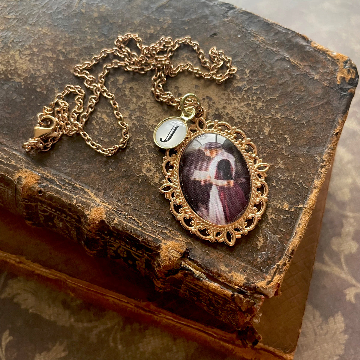 Amsterdam Orphan Girl Pendant Necklace, Rose Gold Necklace, Portrait Necklace, 18” rose gold chain
