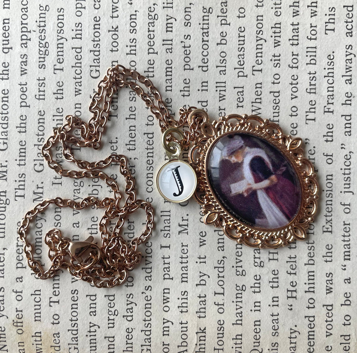 Amsterdam Orphan Girl Pendant Necklace, Rose Gold Necklace, Portrait Necklace, 18” rose gold chain
