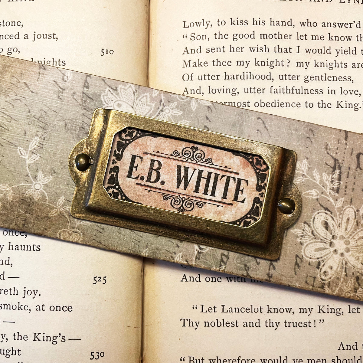 E.B. White Bookmark: Handmade Wood Bookmark with Tassel and Charm