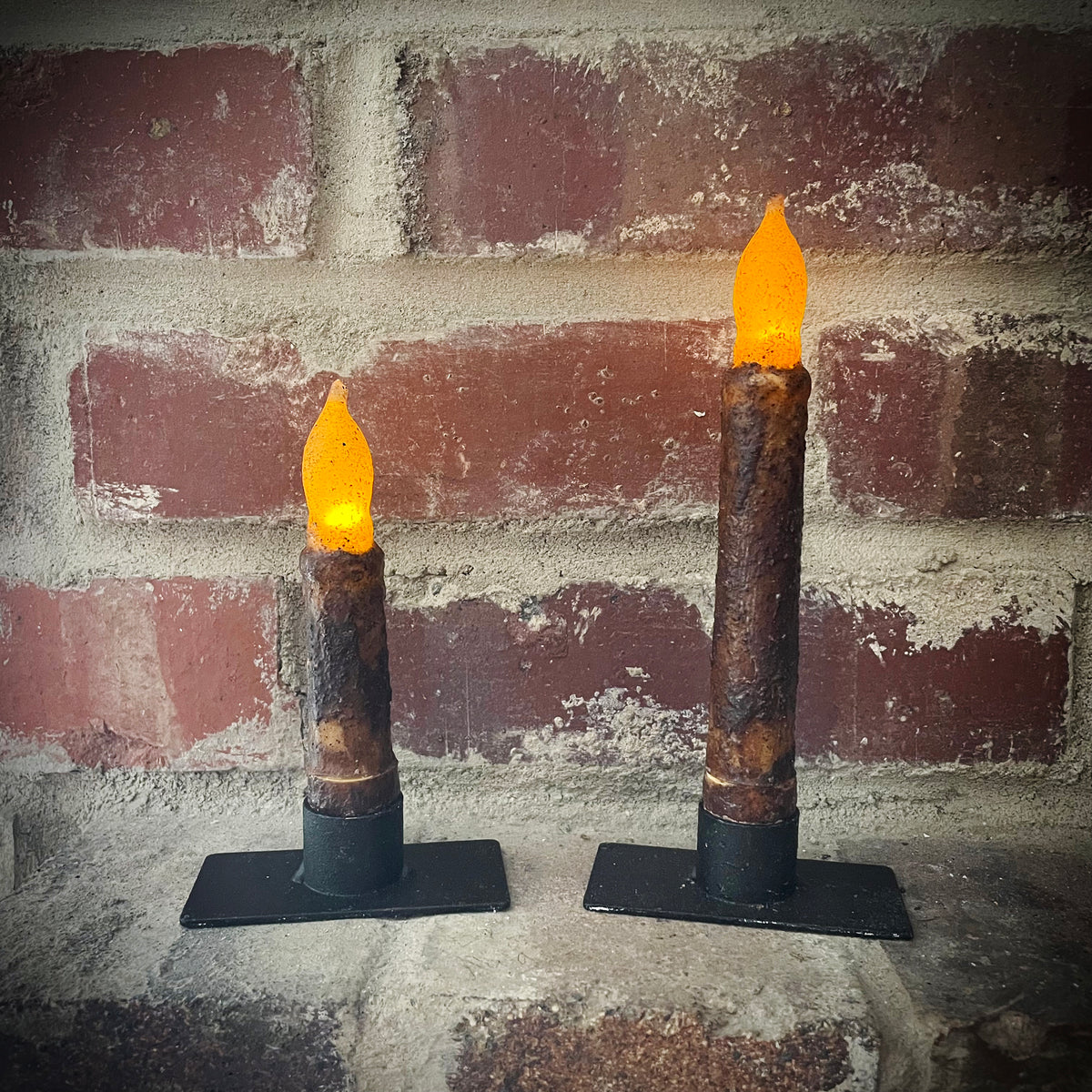 Old-World Black Iron Candle Stand with Flickering Wax Candle, Battery-Operated