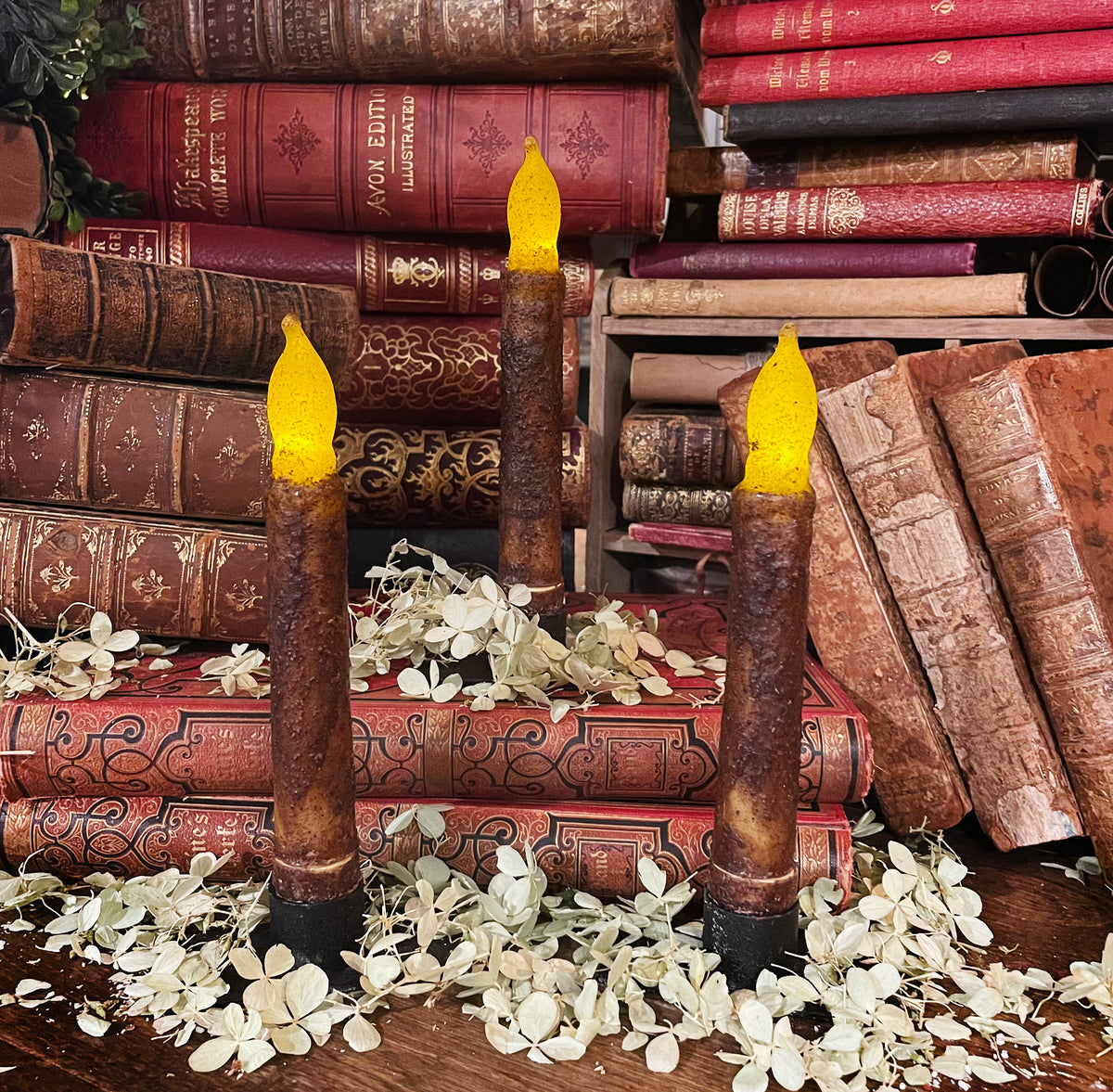 Old-World Black Iron Candle Stand with Flickering Wax Candle, Battery-Operated