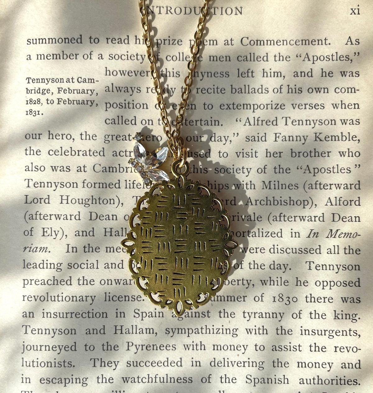 A Young Girl Reading Pendant Necklace, Gold Necklace, Portrait Necklace, 20” gold chain