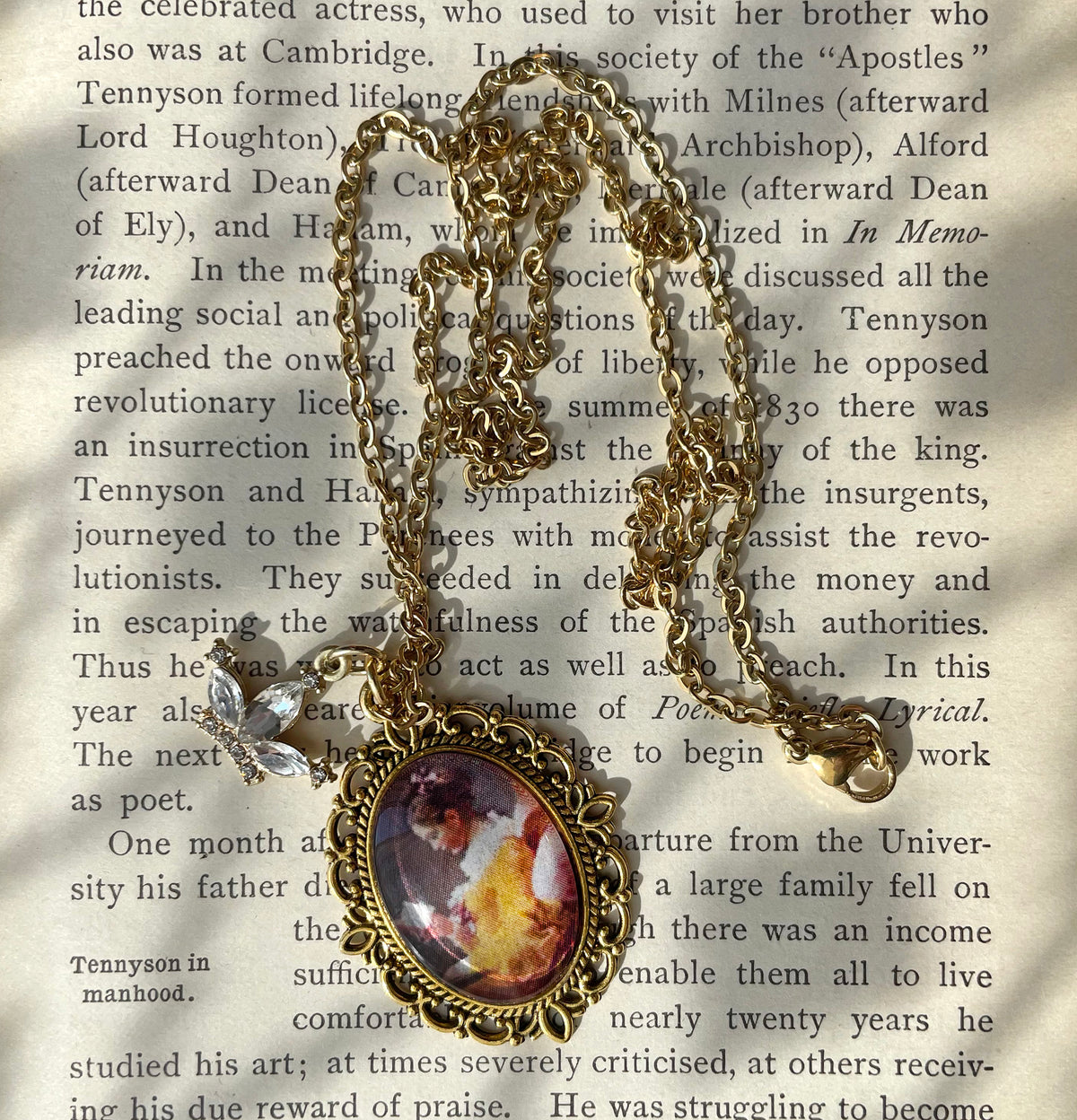 A Young Girl Reading Pendant Necklace, Gold Necklace, Portrait Necklace, 20” gold chain