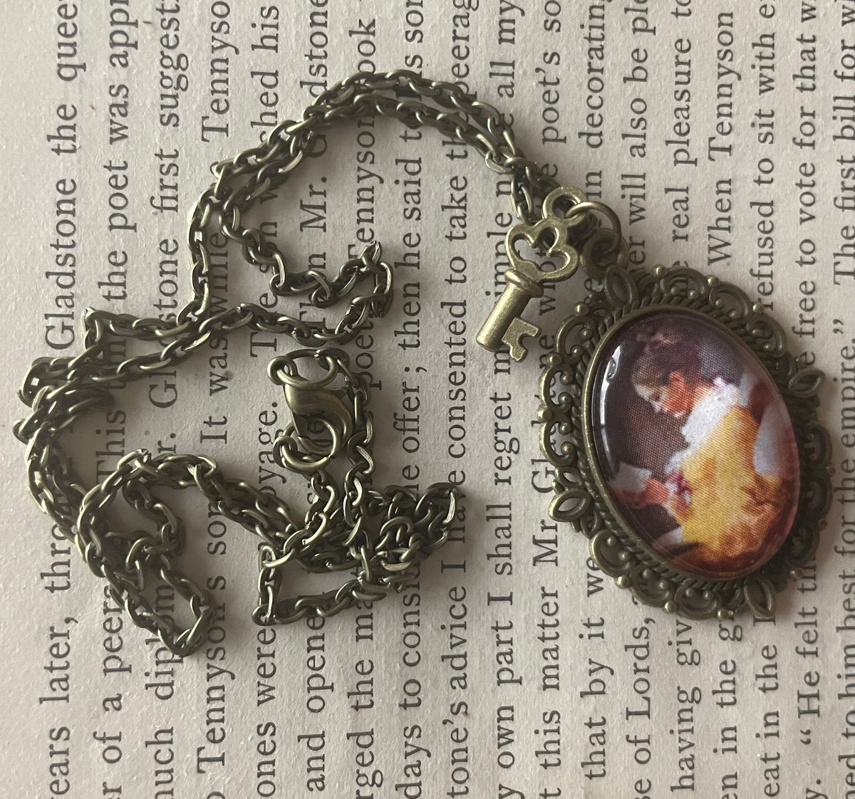 A Young Girl Reading Pendant Necklace, Bronze Necklace, Portrait Necklace, 18” bronze chain
