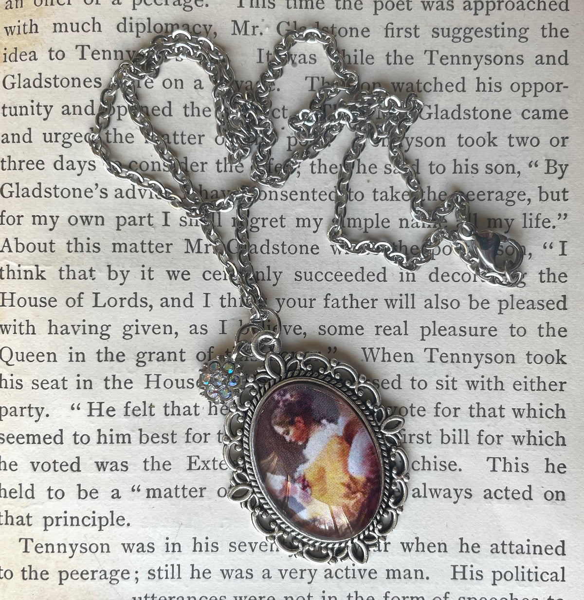 A Young Girl Reading Pendant Necklace, Silver Necklace, Portrait Necklace, 18” silver chain