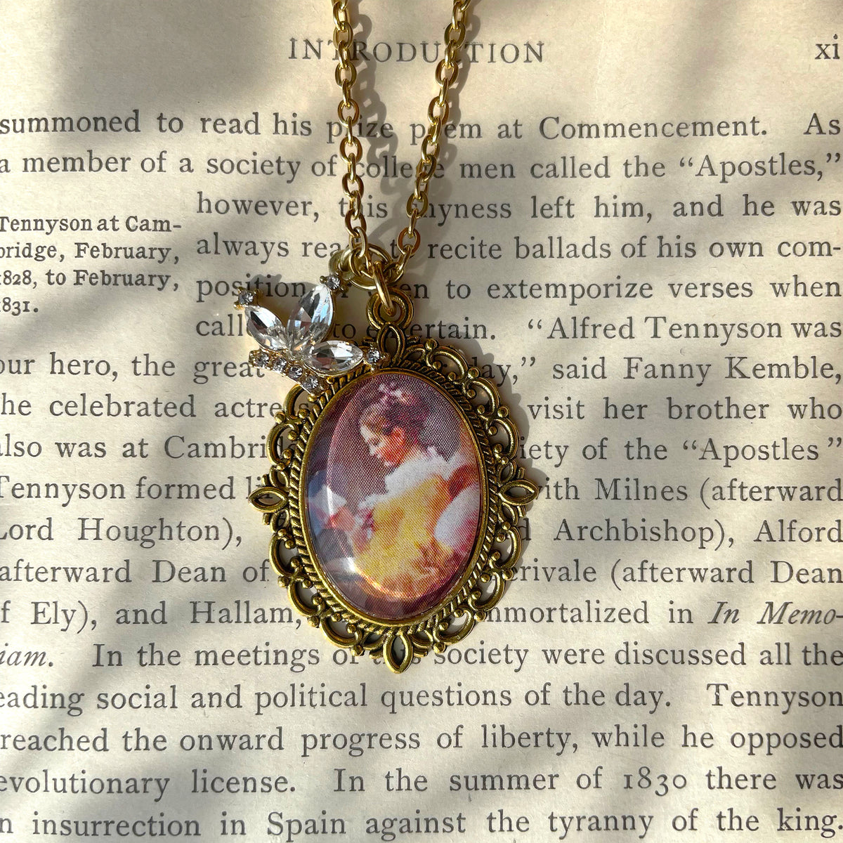 A Young Girl Reading Pendant Necklace, Gold Necklace, Portrait Necklace, 20” gold chain