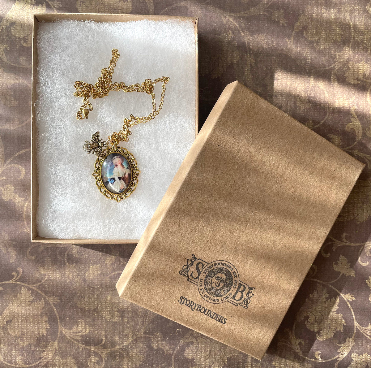 Portrait of a Lady with a Book Pendant Necklace, Gold Necklace, Portrait Necklace, 20” gold chain
