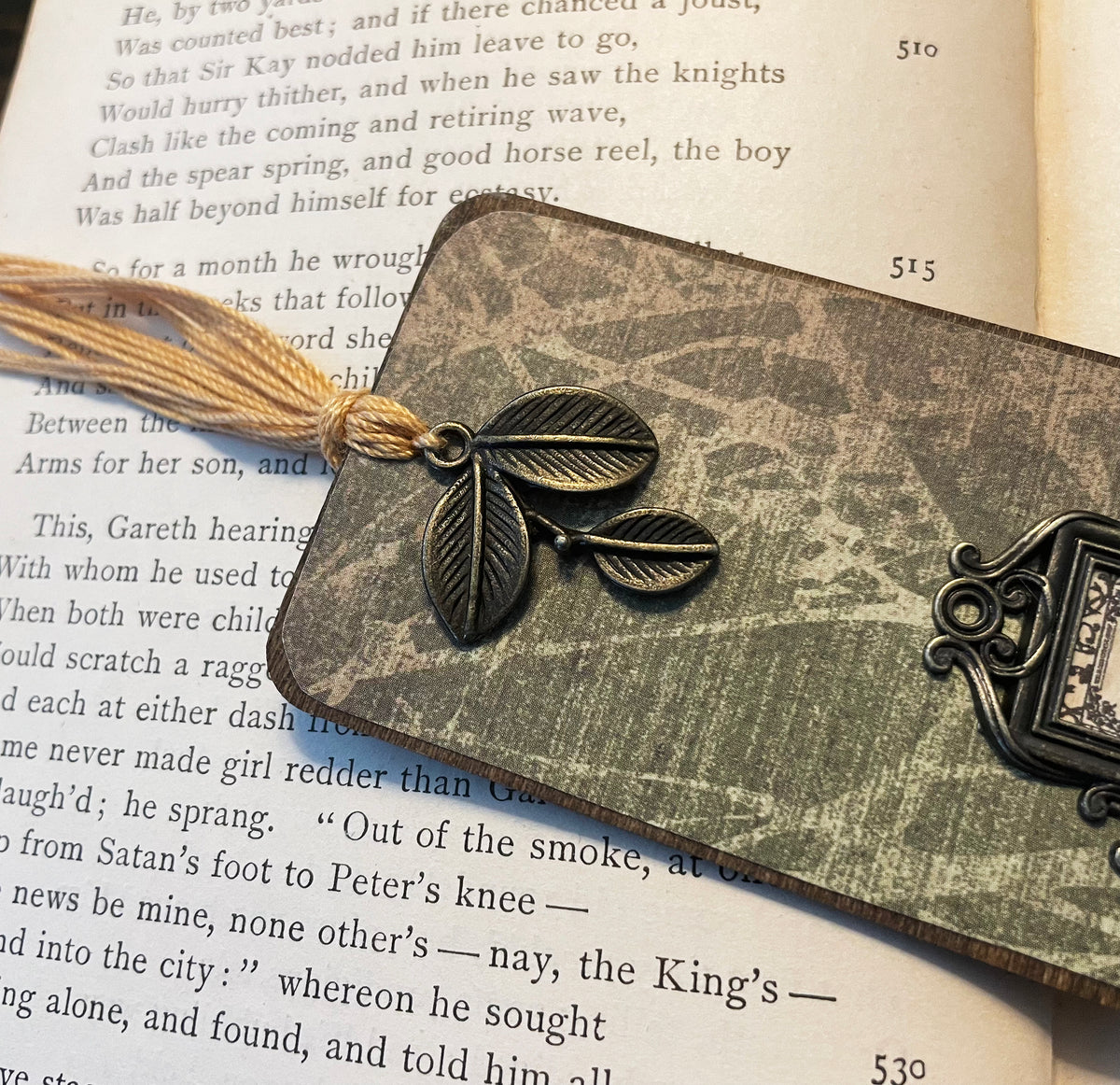 Frog and Toad Bookmark: Handmade Wood Bookmark with Tassel and Charm