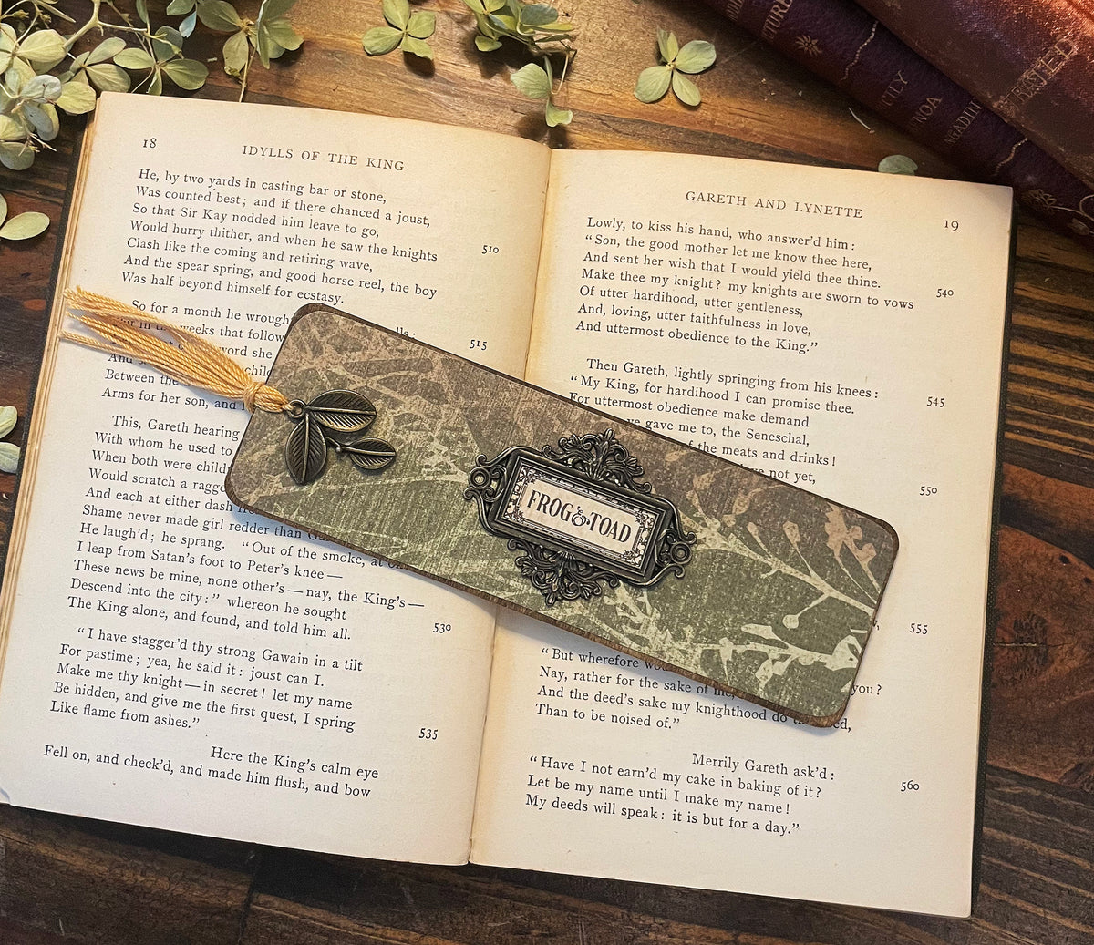 Frog and Toad Bookmark: Handmade Wood Bookmark with Tassel and Charm