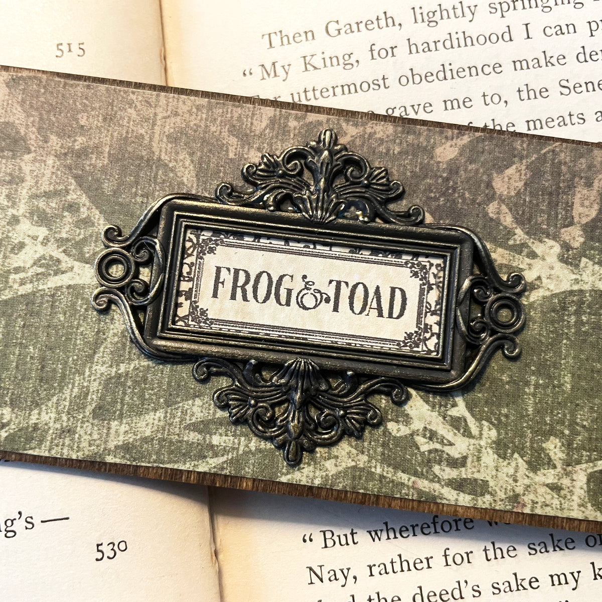 Frog and Toad Bookmark: Handmade Wood Bookmark with Tassel and Charm