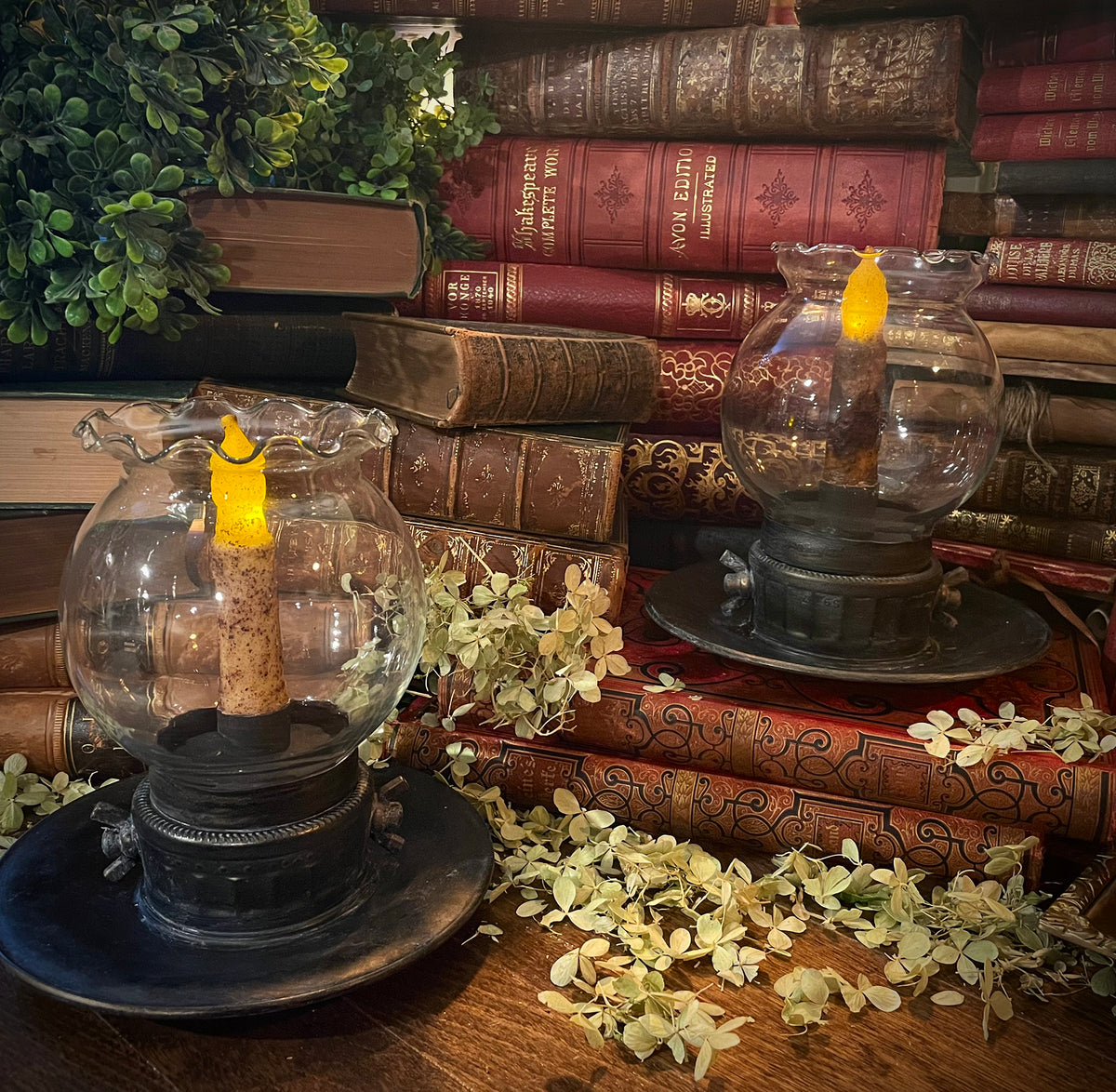 Globe Candle Lantern, Lantern with Battery Operated Wax Candle, Rustic Lantern, Library Lantern
