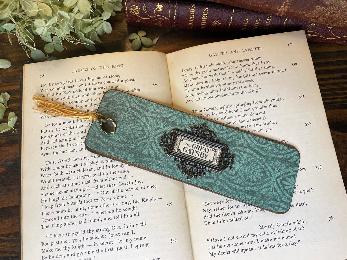 The Great Gatsby Bookmark: Handmade Wood Bookmark with Tassel and Charm