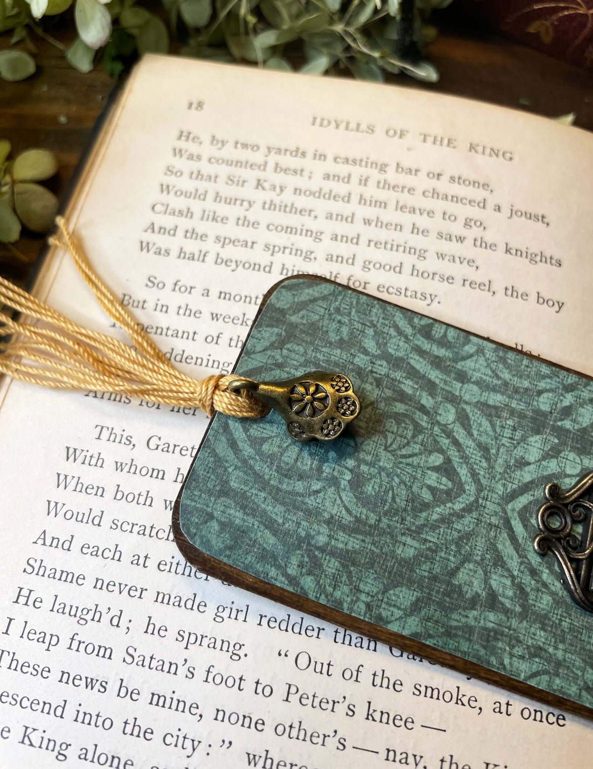 The Great Gatsby Bookmark: Handmade Wood Bookmark with Tassel and Charm